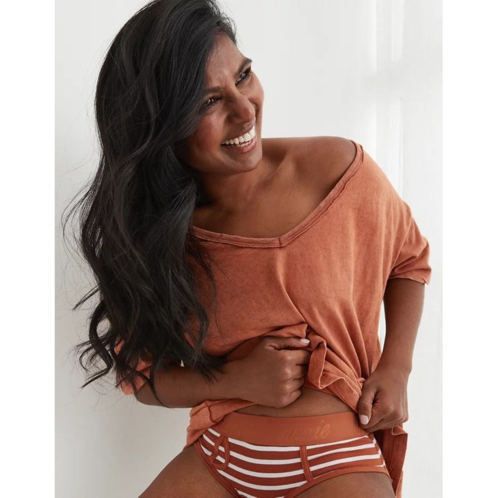 Aerie Women XL Clay Red Oversized V-Neck Slub Short Sleeve T-Shirt NWT